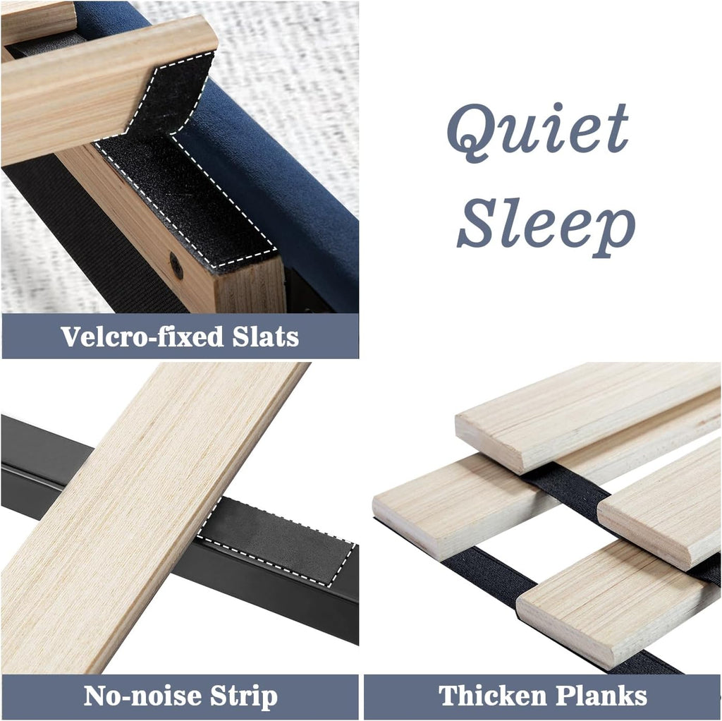 Allewie King Platform Bed Frame/Velvet Upholstered Bed Frame with Vertical Channel Tufted Headboard/Strong Wooden Slats/Mattress Foundation/Box Spring Optional/Easy Assembly/Navy Blue