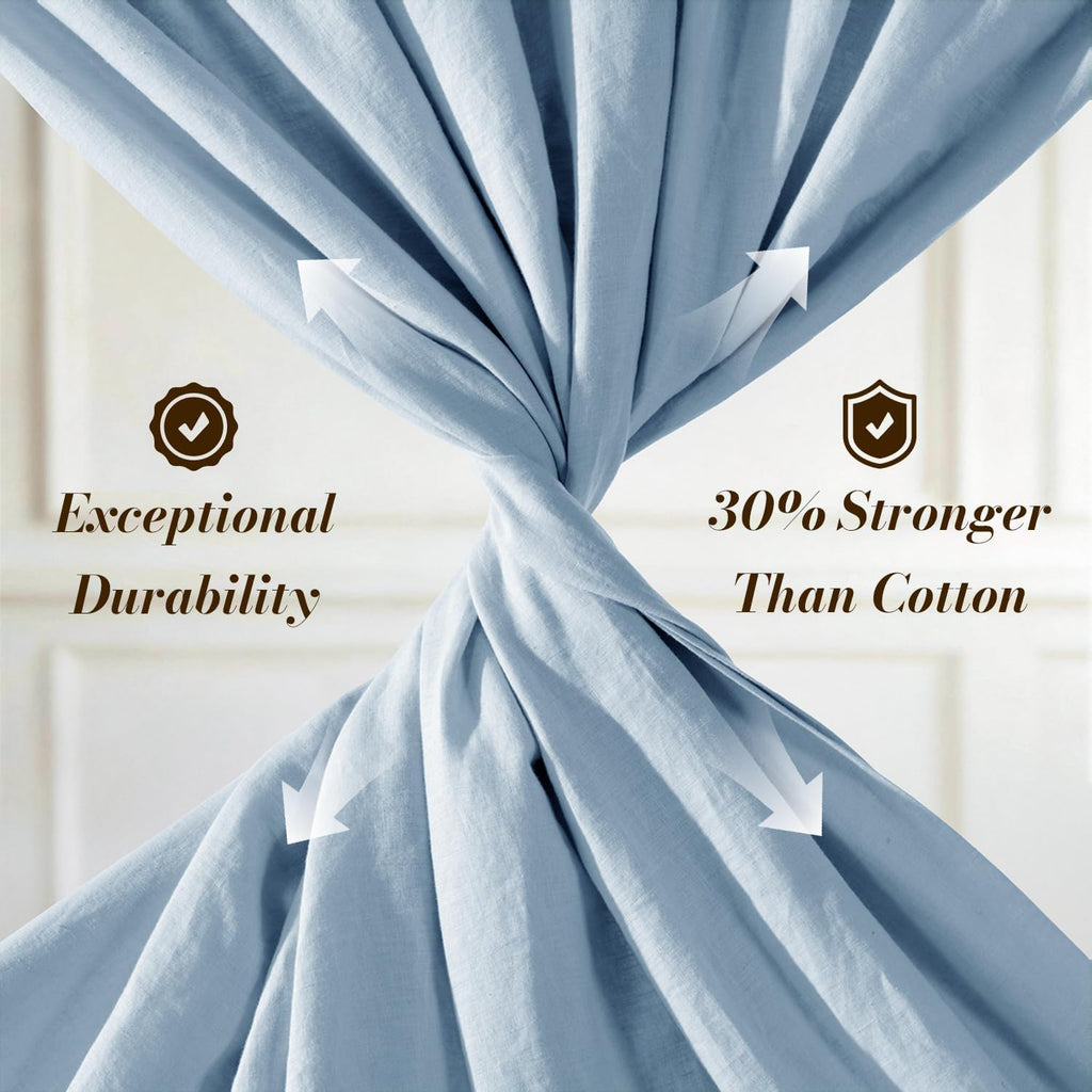 SONORO KATE 100% French Pure Linen Sheets, Breathable and Durable Linen King Size Sheets, Anti-Tear Linen Bed Sheets, Machine Washable, 16 Inch Deep Pocket - 4 Piece (Dusty Blue, King)