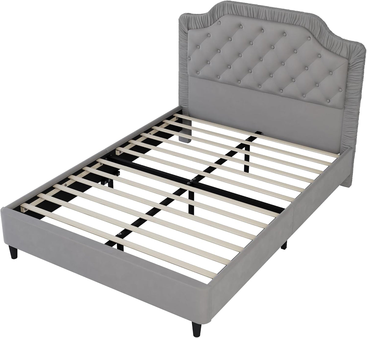 2-Pieces Bedroom Sets, Full Size Tufted Velvet Upholstered Platform Bed with Storage Ottoman Bench for Kids Teens Adult Bedroom, Wood Slat Support, No Box Spring Needed (Gray-2Z)