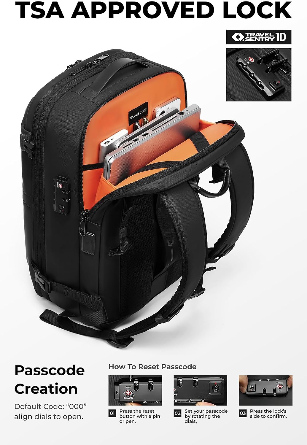 AirVault Vacuum Seal Travel Backpack 60L with Expandable HyperSeal Air Compression Vacuum System Water Resistant TSA Lock (Vacuum Pump Included, Black, 60L)