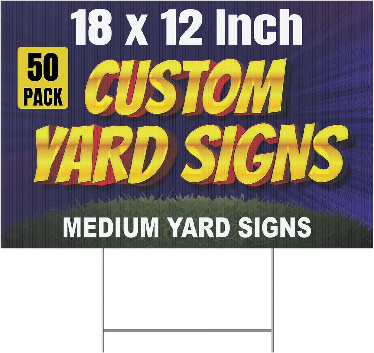 50 Pack Custom Yard Signs 18x12 with Stakes – Personalized Yard Sign, Double Sided Corrugated Plastic Sign, Weatherproof Outdoor Lawn Signs for Business, Real Estate, Events (50)