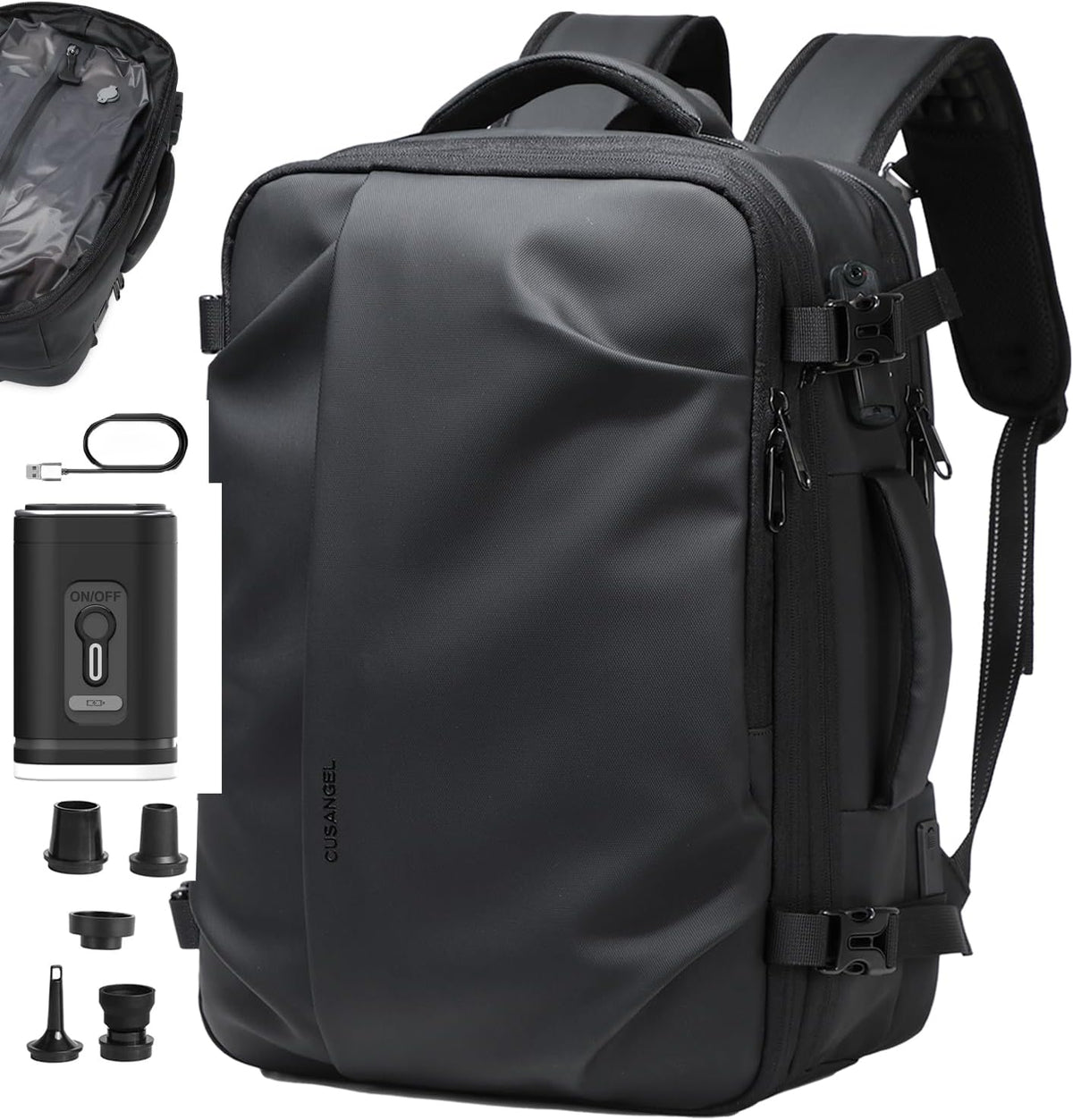 Cusangel vacuum backpack travel with pump compression,18in vac travel 45L expandable 60L capacity laptop,multiple pockets Flight Carry-On XL (Casual Vac-backpack)