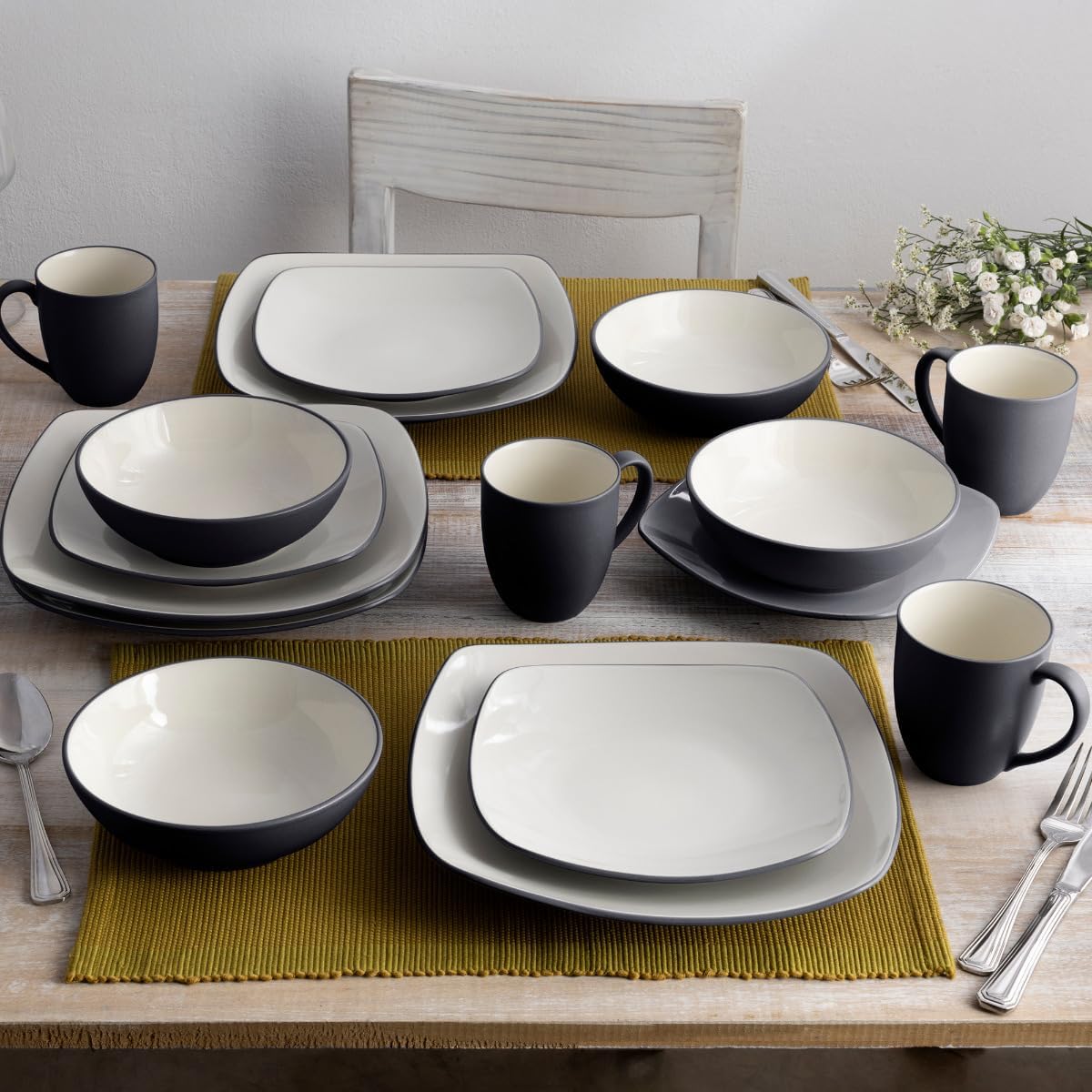 Noritake Colorwave Graphite 16-Piece Square Set, Service for 4 in Black/Graphite