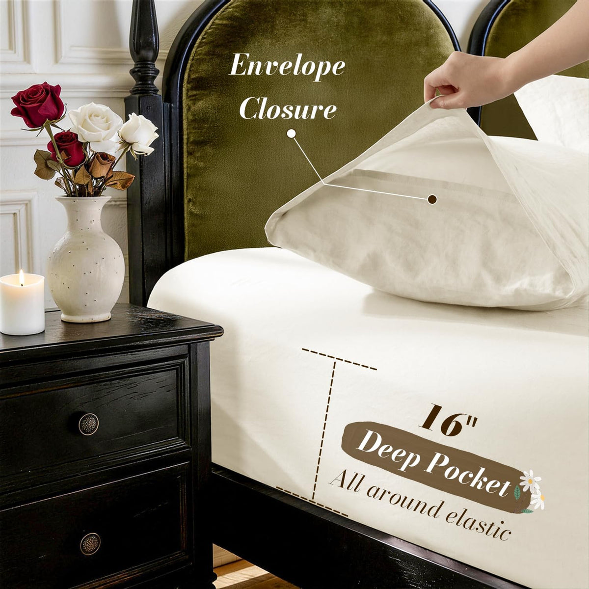 SONORO KATE 100% French Pure Linen Sheets, Breathable and Durable Linen King Size Sheets, Anti-Tear Linen Bed Sheets, Machine Washable, 16 Inch Deep Pocket - 4 Piece (Cream, King)