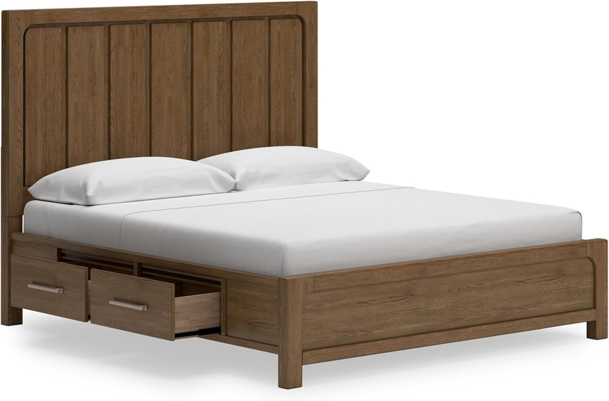 Signature Design by Ashley Cabalynn Modern 4-Drawer California King Platform Bed with Storage, Foundation or Box Spring Not Needed, Light Brown