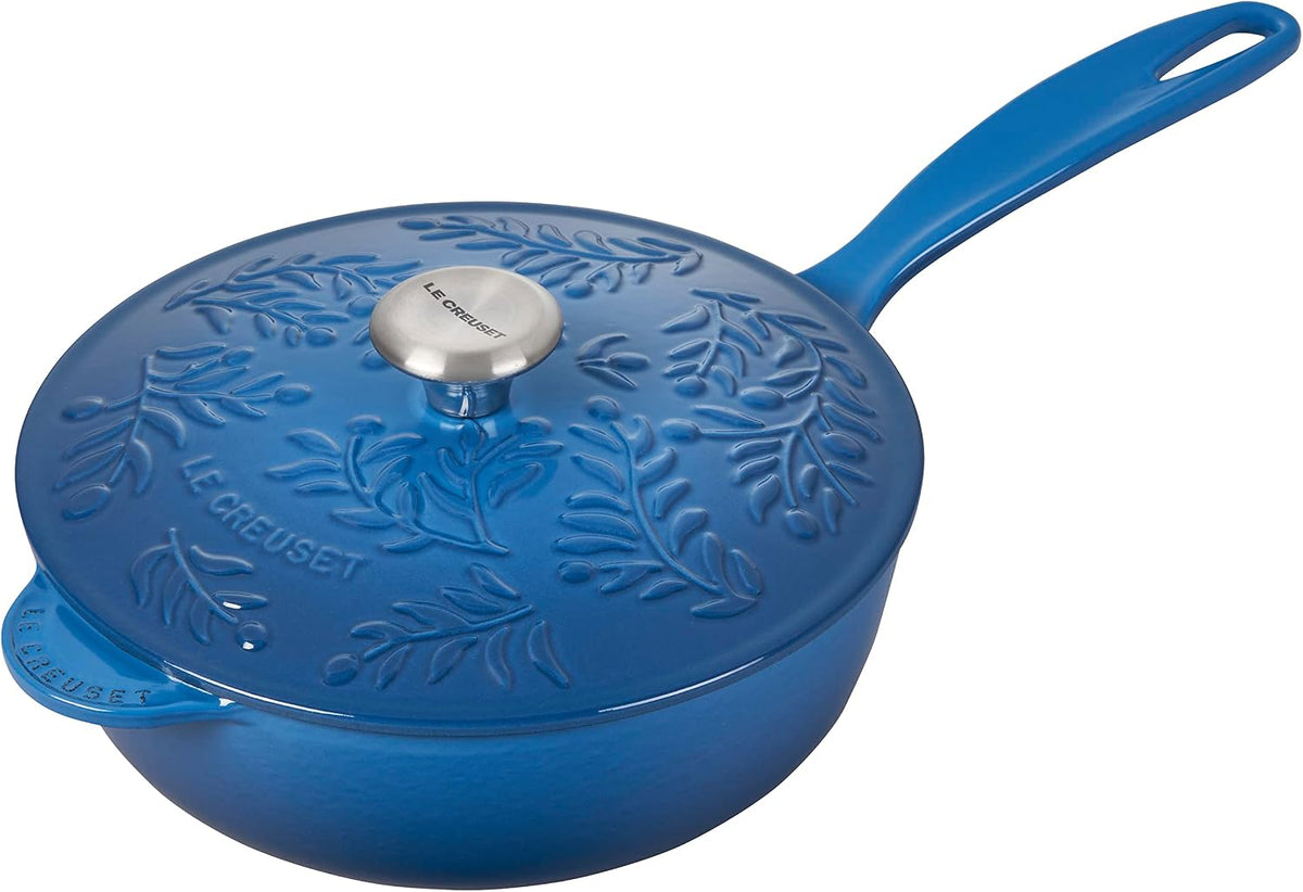 Le Creuset Olive Branch Collection Enameled Cast Iron Saucier, 2.25 qt., Marseille with Embossed Lid