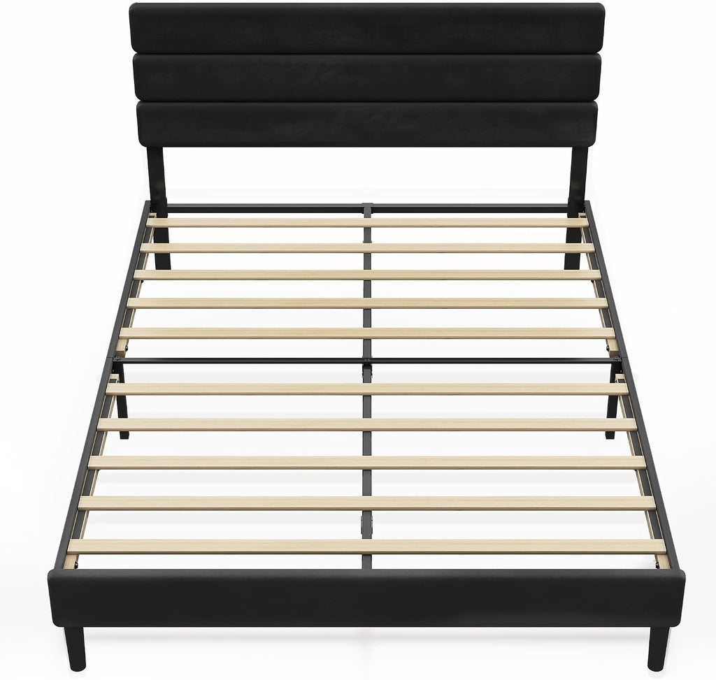 WLIVE Upholstered Bed Frame, Queen Bed Frame with Headboard, Platform Bed with Wood Slats, 1500LBS Mattress Foundation, No Box Spring Needed, Easy Assembly, Velvet Black