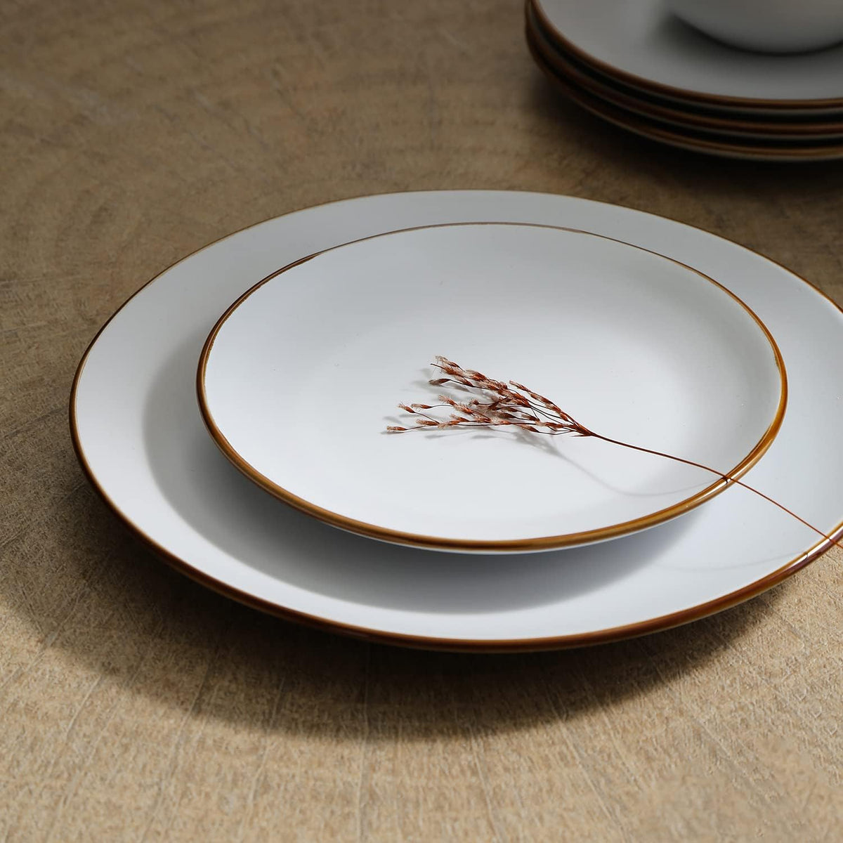 Stone Lain Brasa Stoneware 32 Piece Modern Dinnerware Set, Plates and Bowls, Service for 8, White, Microwave & Dishwasher Safe