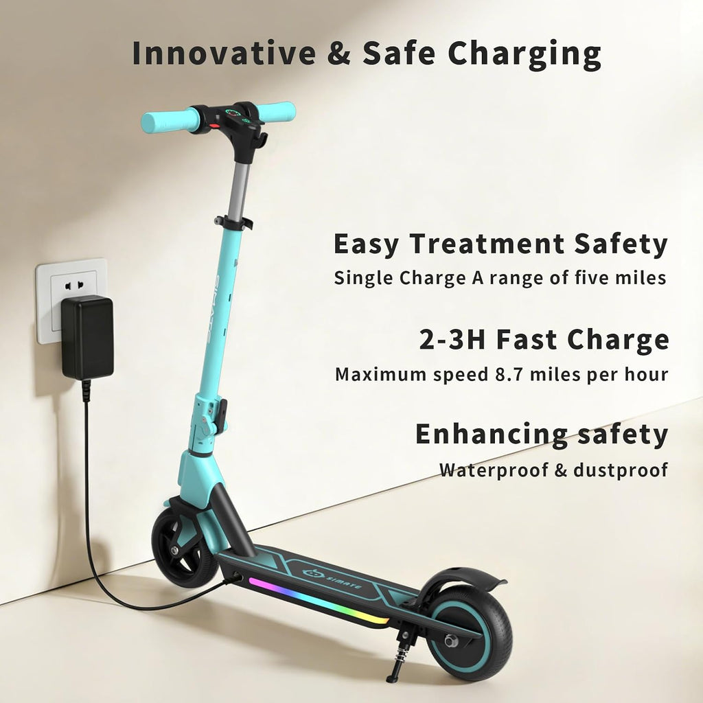 SIMATE Electric Scooter for Kids Ages 6-14, 3 Adjustable Heights 34'/37'/39', LED Display & Colorful Lights, Foldable Kids Electric Scooter, 8.7 MPH Safe Speed, Gifts for Boys Girls