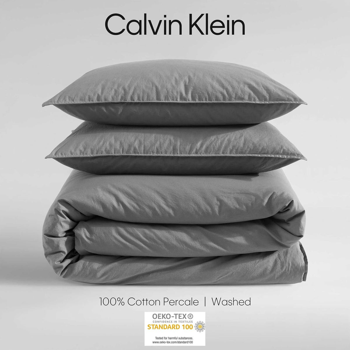 Calvin Klein - King Comforter Set, Modern Cotton Washed Percale Bedding with Matching Shams, Oeko-Tex Certified (Washed Percale Graphite, King)