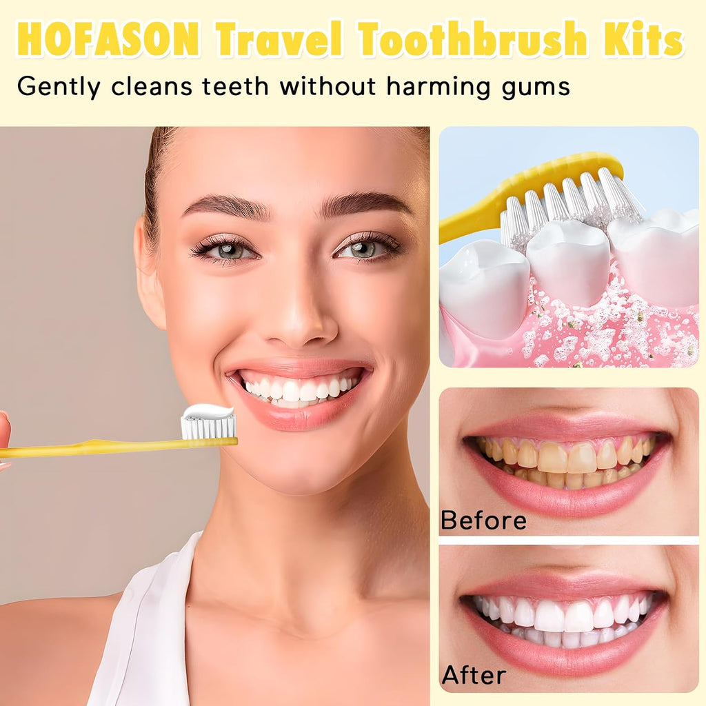 HOFASON Disposable Toothbrushes with Toothpaste Pack of 1000, Yellow Hollow Travel Toothbrush Set with 5g Toothpaste Individually Wrapped Toothpaste Bulk for Homeless, Nursing Home, Shelter, Hotel