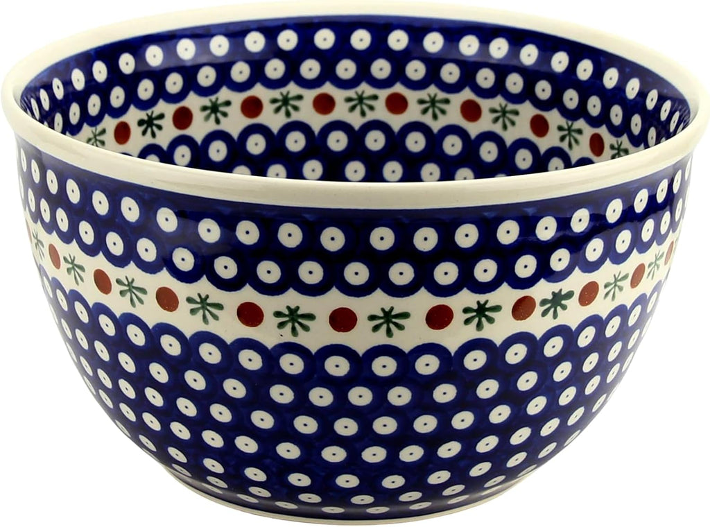 Polish Pottery Market Large Mixing Bowl - 5 Quarts Handcrafted Polish Stoneware by Zakłady Bolesławiec, Poland - Large Serving Bowls for Cooking, Salad, Popcorn, Salad Mixing