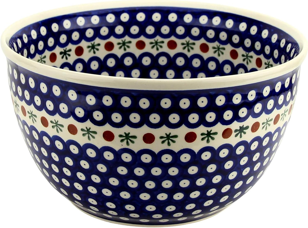 Polish Pottery Market Large Mixing Bowl - 5 Quarts Handcrafted Polish Stoneware by Zakłady Bolesławiec, Poland - Large Serving Bowls for Cooking, Salad, Popcorn, Salad Mixing