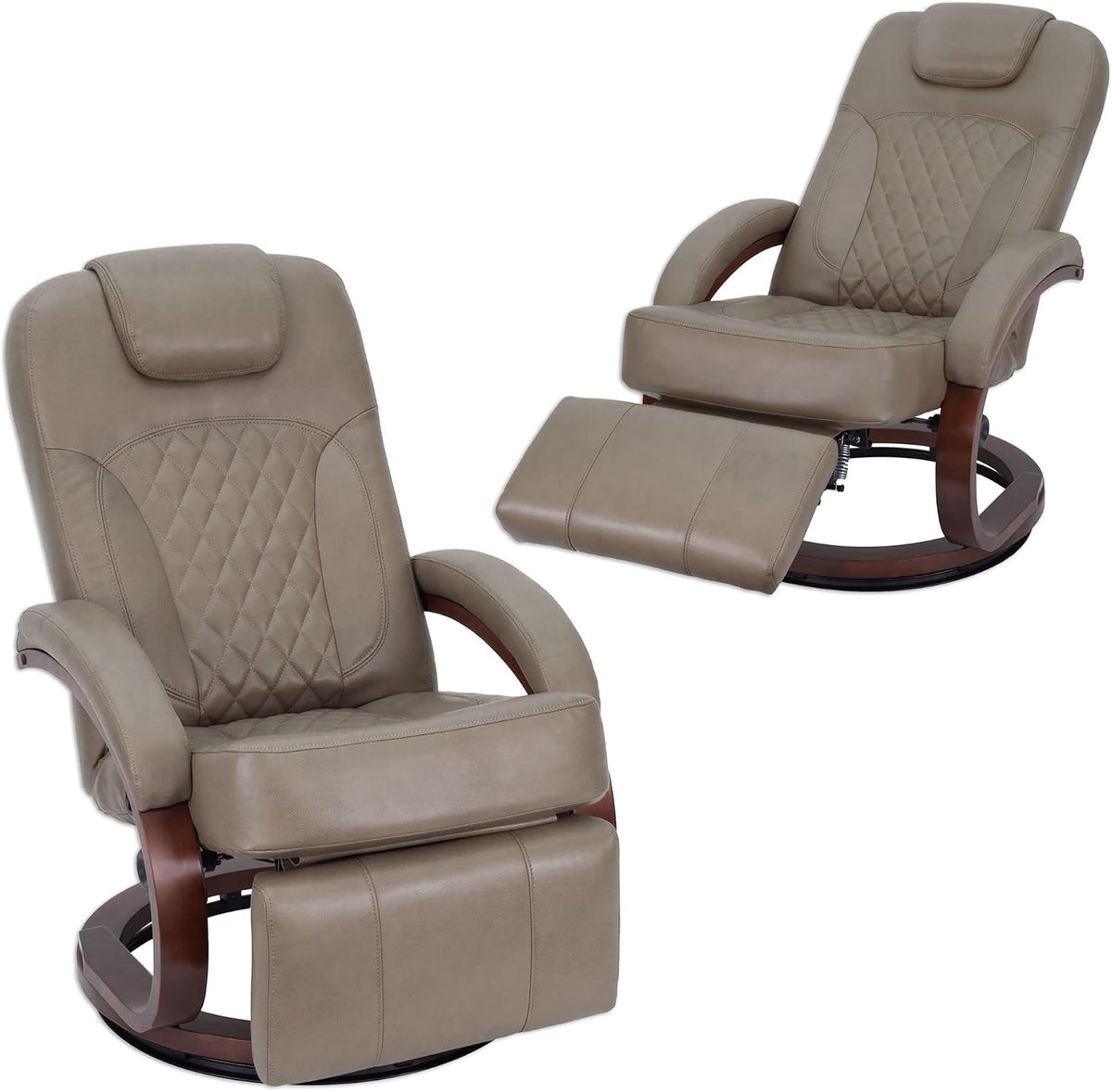 RecPro Nash 28' RV Euro Chair Recliner | Modern Design | RV Furniture | Swivel Base | Recliner Chair (2 Chairs, Putty)