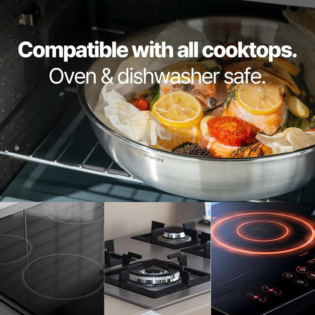 11 Inch Skillet Frying Pan 316 Stainless Steel Copper core 5-Ply Induction compatible Dishwasher & Oven Safe