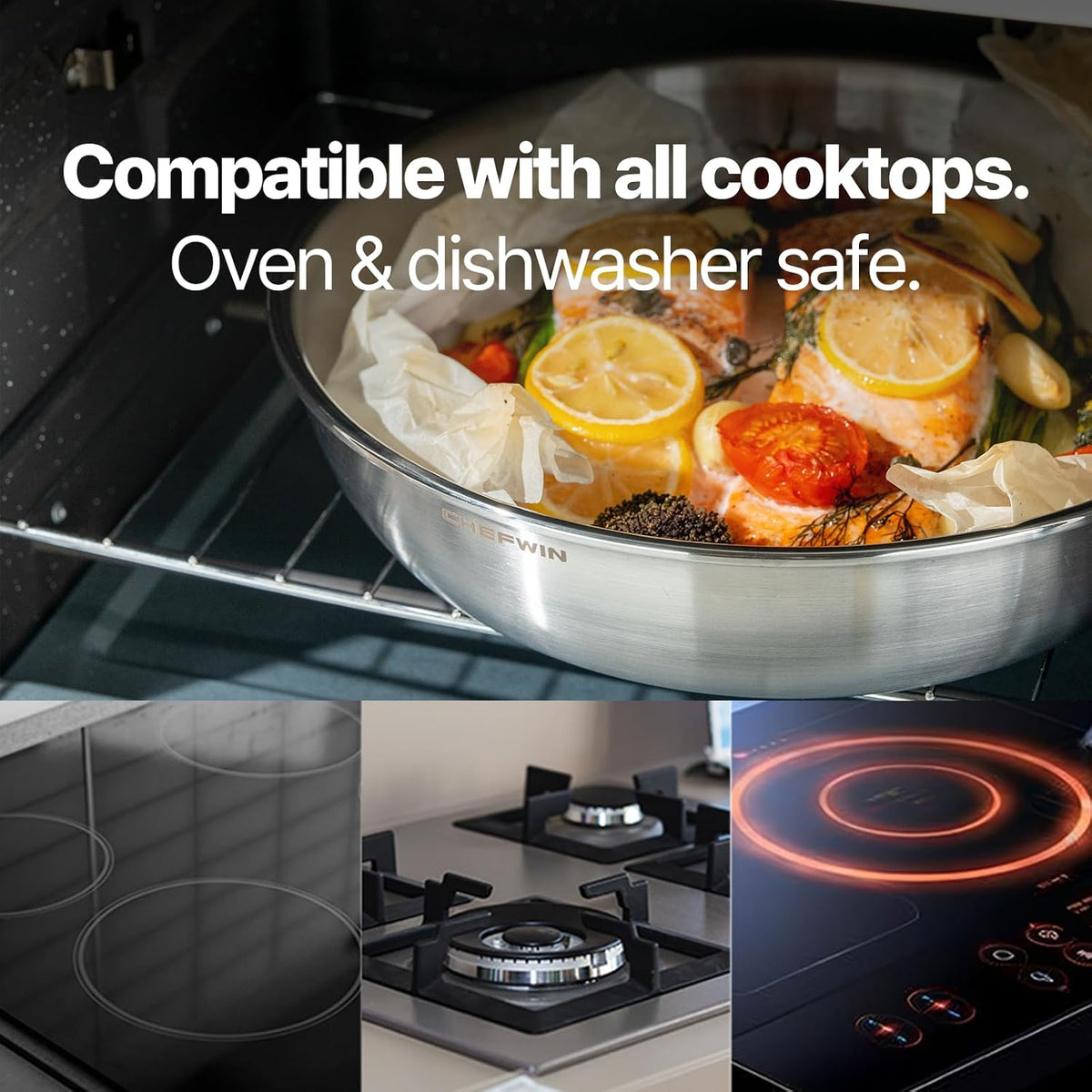 11 Inch Skillet Frying Pan 316 Stainless Steel Copper core 5-Ply Induction compatible Dishwasher & Oven Safe