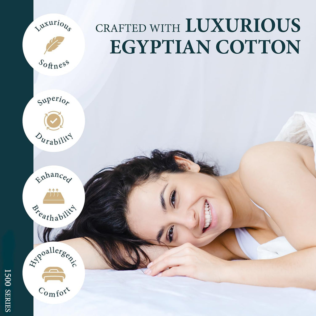 100% Egyptian Cotton Sheets Queen Size Bed Set - Luxury 1500 Series Prestige Collection Queen Sheet Set (4 PC, Dark Grey), 17' Deep Pocket, Silky Soft, Cooling, Sateen Weave Bedding