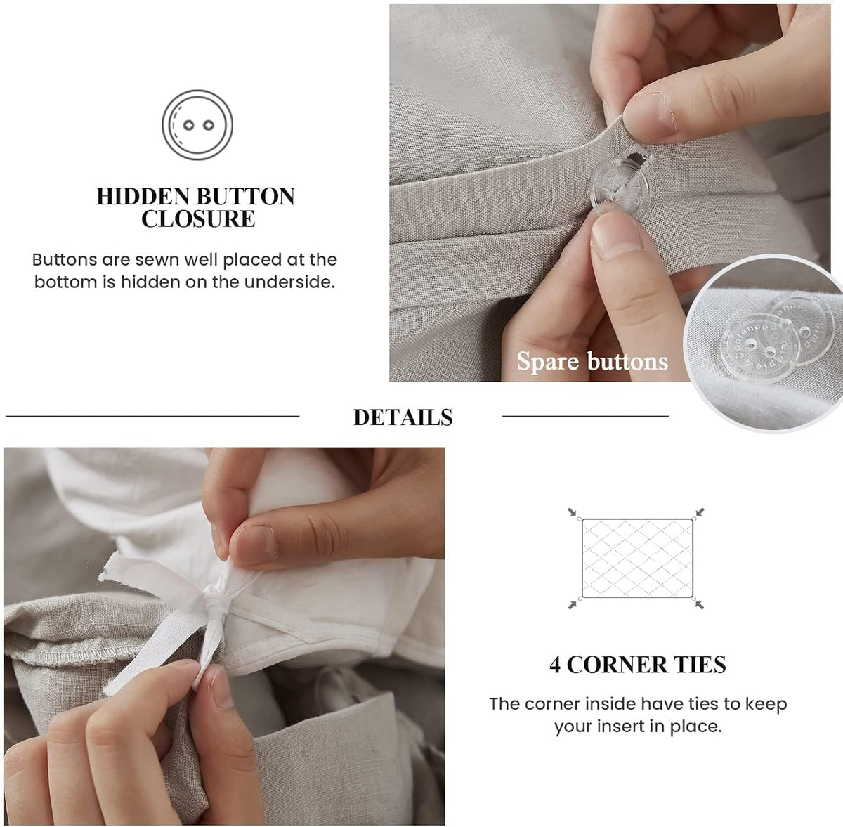 Simple&Opulence 100% Linen Duvet Cover Set, Natural French Flax Light Grey Ruffle Duvet Cover Twin Size, Breathable Comfy Linen Bedding Comforter Cover with 1 Pillowcase (Light Grey, 68' x 86')