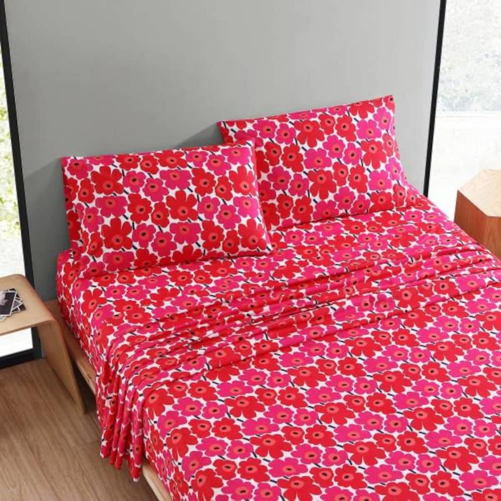 Marimekko - King Sheets, Cotton Percale Bedding Set, Crisp & Cool Home Decor (Unikko, King)