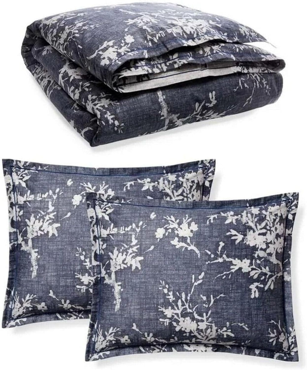 Lauren Ralph Lauren Navy Grey Eva Leaf Floral Botanical 3 pc Queen Comforter Set Luxurious 100% Cotton Smooth Sateen Hand. Navy Reversible to Grey.