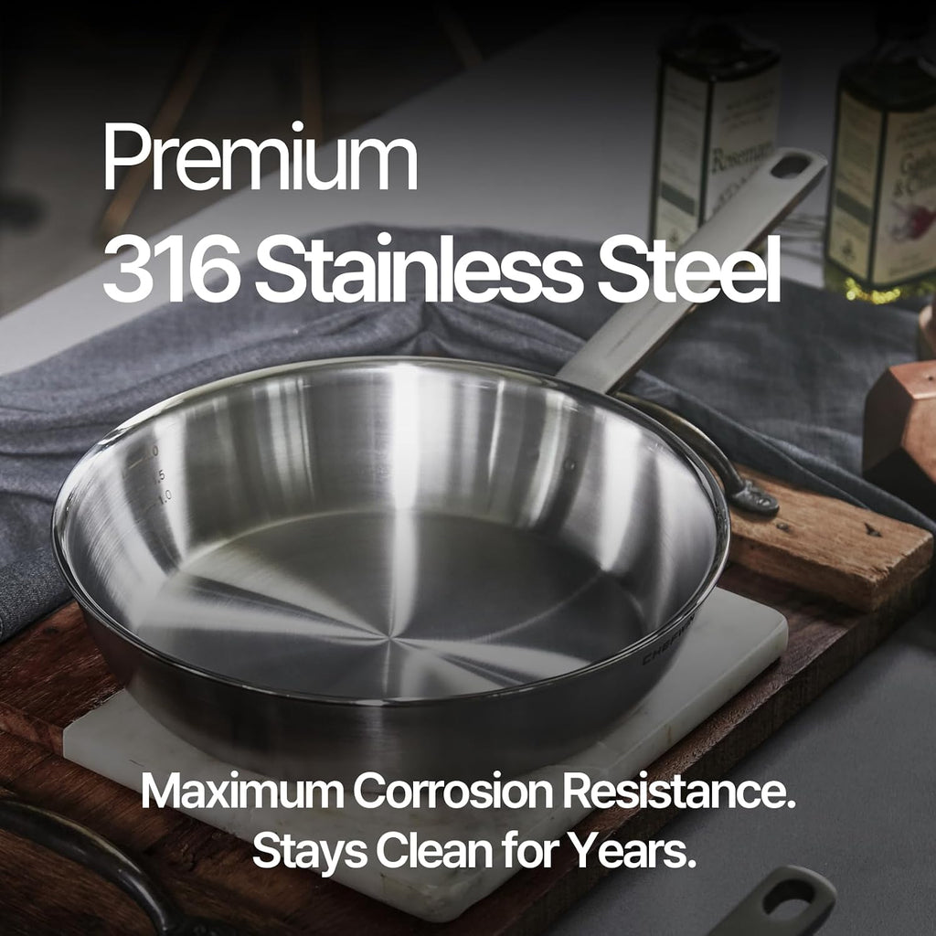 10.2 Inch Skillet Frying Pan 316 Stainless Steel Copper core 5-Ply Induction compatible Dishwasher & Oven Safe