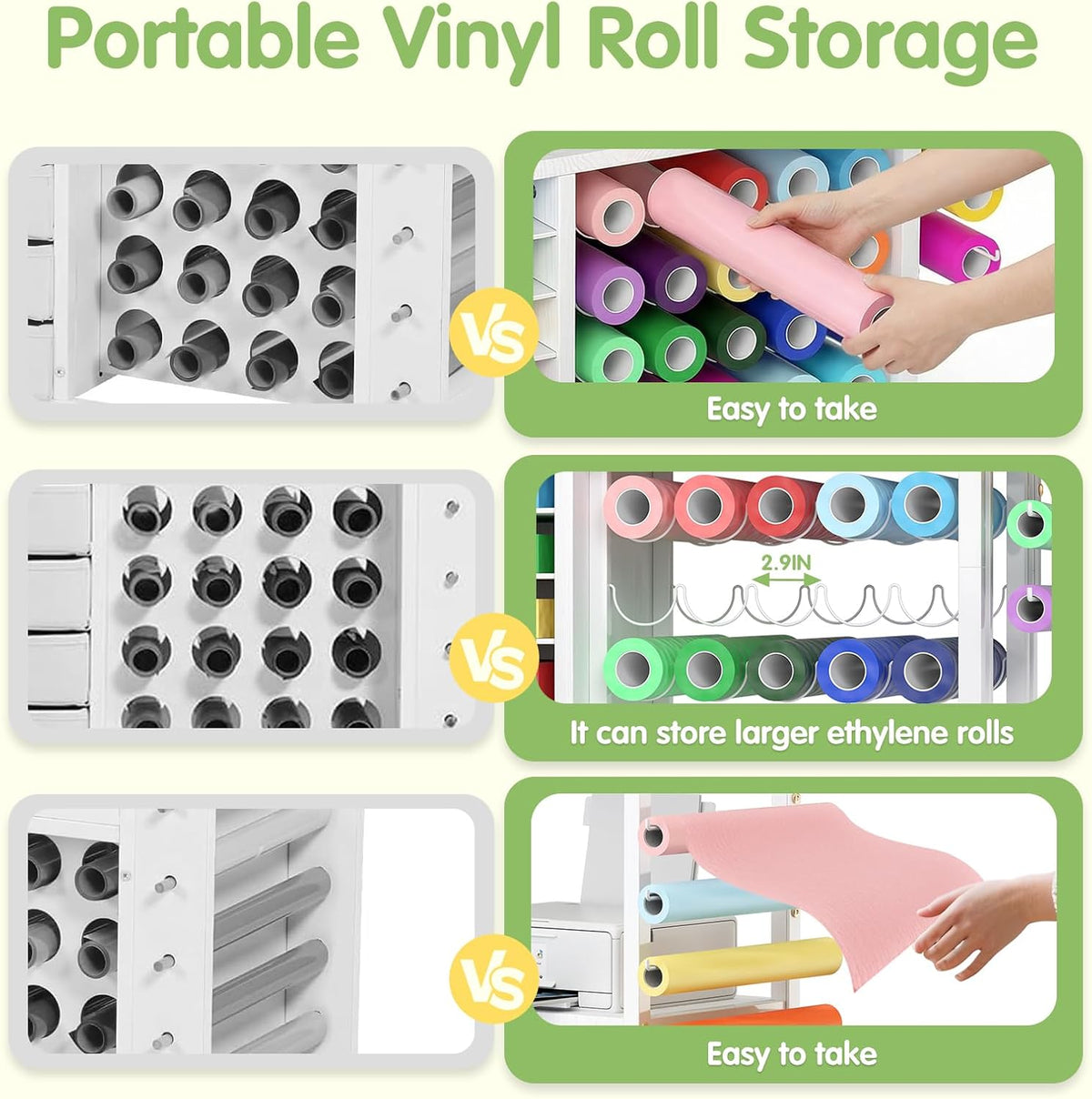 Craft Storage Cart, Compatible with Cricut Cutting Machines, Features a Vinyl Roll Holder and Drawers,A Mobile Storage Table for Crafting Tools and Accessories, Suitable for Studios, Offices