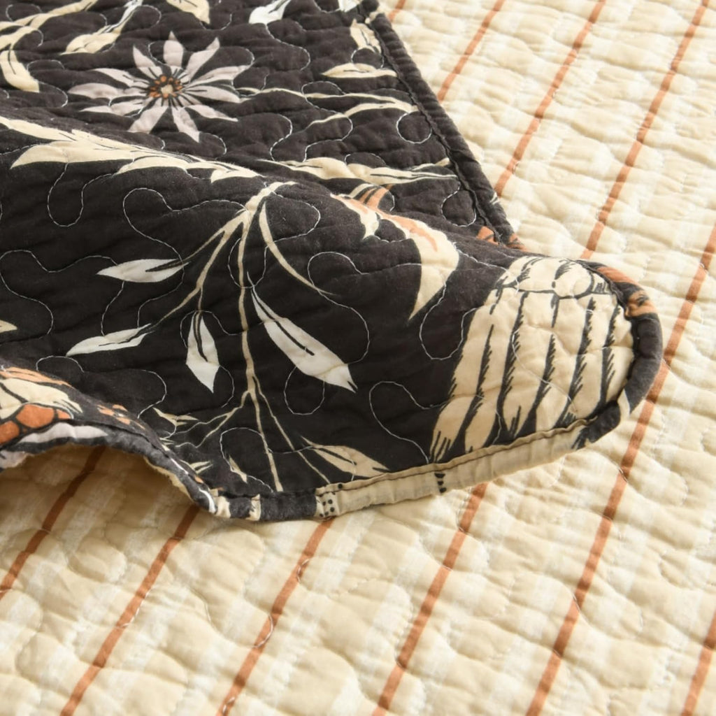 Uniclinens Botanical Quilts Queen Size, 100% Cotton Quilt Bedding Set Vintage Bird Pattern Queen Bedspread, Chic Lightweight Quilted Comforter Coverlet Set, 3 Pieces, All Season, Chocolate Brown/Beige