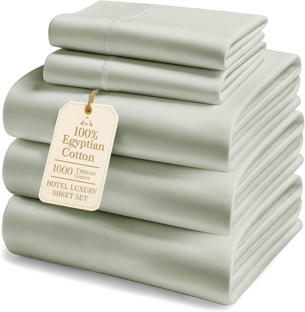 LANE LINEN 100% Egyptian Cotton Split King Bed Sheets for Adjustable Bed - 1000 Thread Count, Eco Friendly Sustainably Produced No Pill Fade Resistant 15' Deep Pocket Split King Sheet Set - Mineral