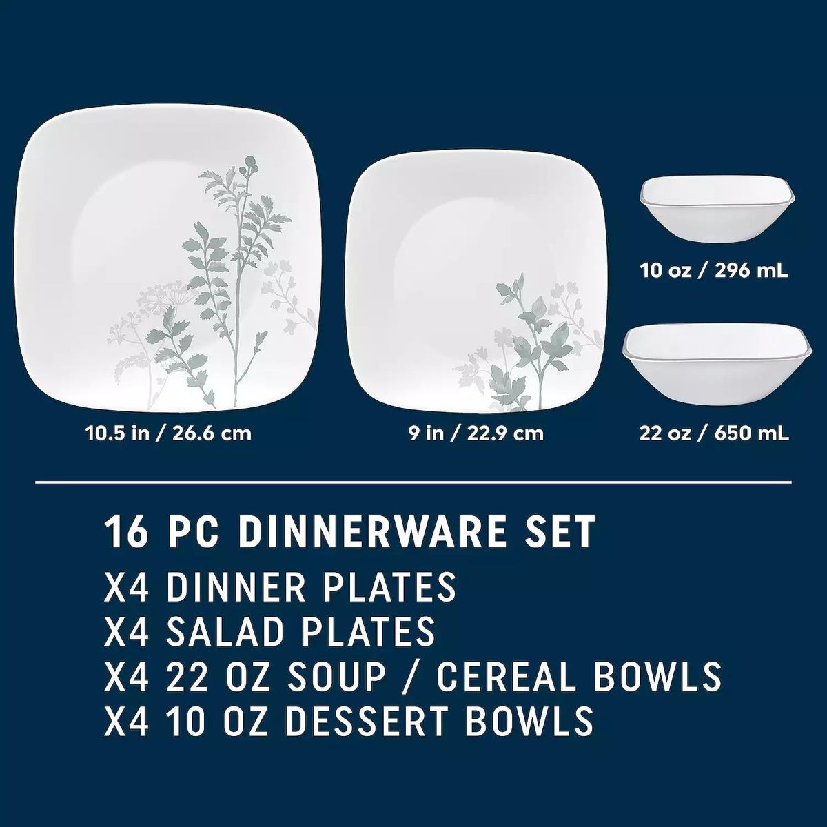 Corelle Square Amalie 16-piece Dinnerware Set, Service for 4