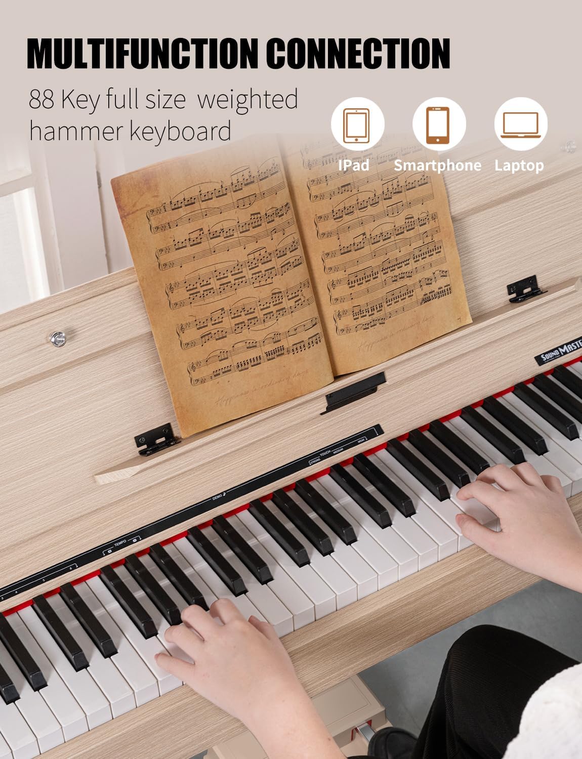 UISCOM 88 Key Weighted Home Digital Piano- Wooden Desk Electric Piano Transforms Between Desk and Vanity - Progressive Hammer-Action Keyboard, Perfect for Beginners with MIDI-Apricot