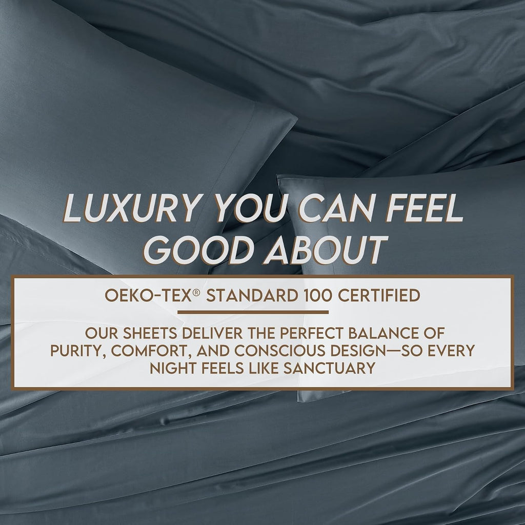 Brooklyn Loom 300 Thread Count 100% Rayon from Bamboo Blue 4 Piece Queen Sheet Set
