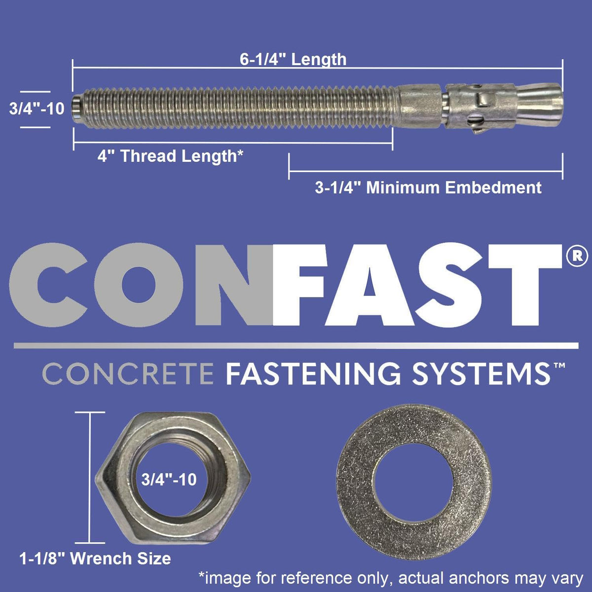 CONFAST 3/4' x 6-1/4' Galvanized Wedge Anchor (Box of 20)