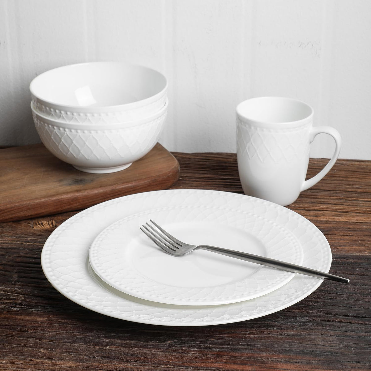 Stone Lain Alexandria 32-Piece Dinnerware Set Bone China, White