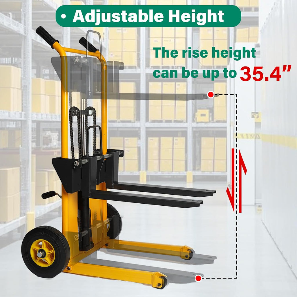 Foldable Hydraulic Material Lift Dolly, Pallet Stacker, 440lbs Capacity, Removable Steel Platform & Fork Arms, with Polyurethane Wheel, Winch Stacker (440 lbs. Conventional)