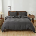 Simple&Opulence 100% Linen Duvet Cover Set, Natural French Flax Dark Grey Duvet Cover Twin Size, Breathable Soft Comfy Linen Bedding Comforter Cover with 1 Pillowcase(Dark Grey, 68'x86')