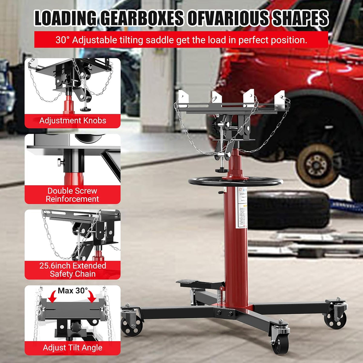 1320lbs Capacity Transmission Jack High Lift, Hydraulic Jack for Car 2-Stage Telescopic, 34.3'-68.5' Adjustable Height, Foot Pedal & 360° Swivel Wheels