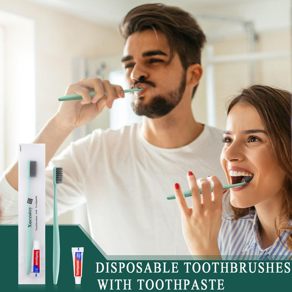 Disposable Toothbrushes with Toothpaste,1000 Pack Green Individually Wrapped Disposable Travel Toothbrushes Kit in Bulk for Homeless,Nursing Home,Hotel,Charity