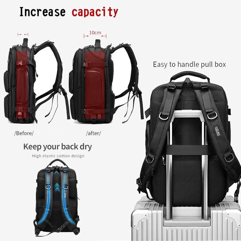 Travel Backpack for Men, Travel Backpack Carry on Flight Approved, Expandable Extra Large Travel Laptop Backpack (Black, L:35)