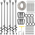 6 Pcs 30' Ground Anchors Heavy Duty Shed Anchor Kit with 3/16 Galvanized Cable & Turnbuckles, Triple-Turn Helix Earth Anchors for Carport Canopy Gazebo Trampoline Swingset Mobile Home