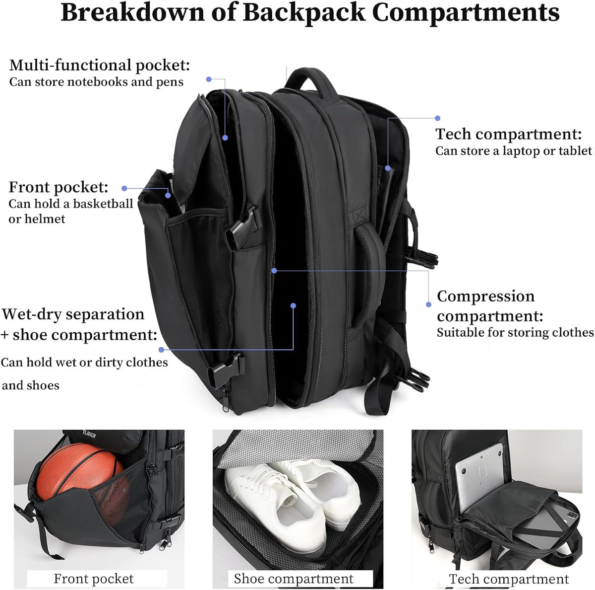 Vacuum Compression Backpack, 60L Expandable Vacpack, Waterproof Carry-On Anti Theft Airback, Black