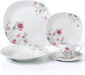 Stylish and Elegant 20 Pieces Porcelain Square Dinnerware Set Service for 4 People for Hosting Parties and Events - Small Floral Design