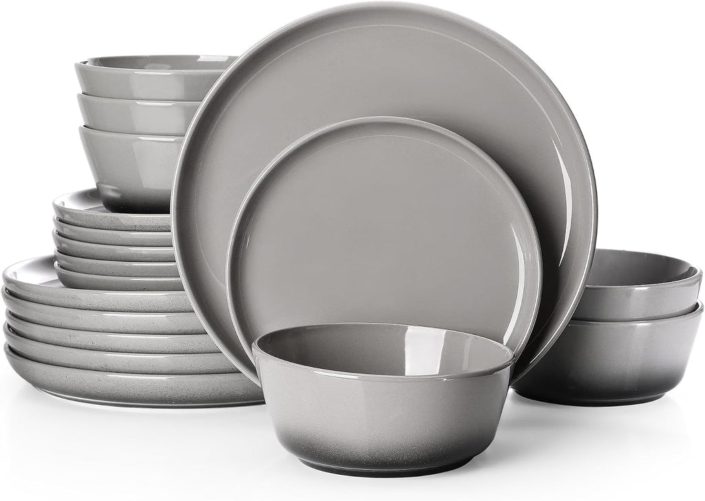 Sweese Porcelain Dinnerware Sets, Handpainted Plates and Bowls Set for 6, Scratch Resistant Dinner Set, Dishwasher and Oven Microwave Safe Dishes Set, Graphite Gray