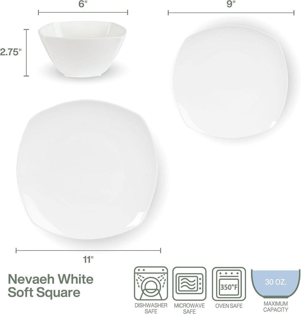 Everyday White by Fitz and Floyd Nevaeh Soft Square 12 Piece Dinnerware Set, Service for 4