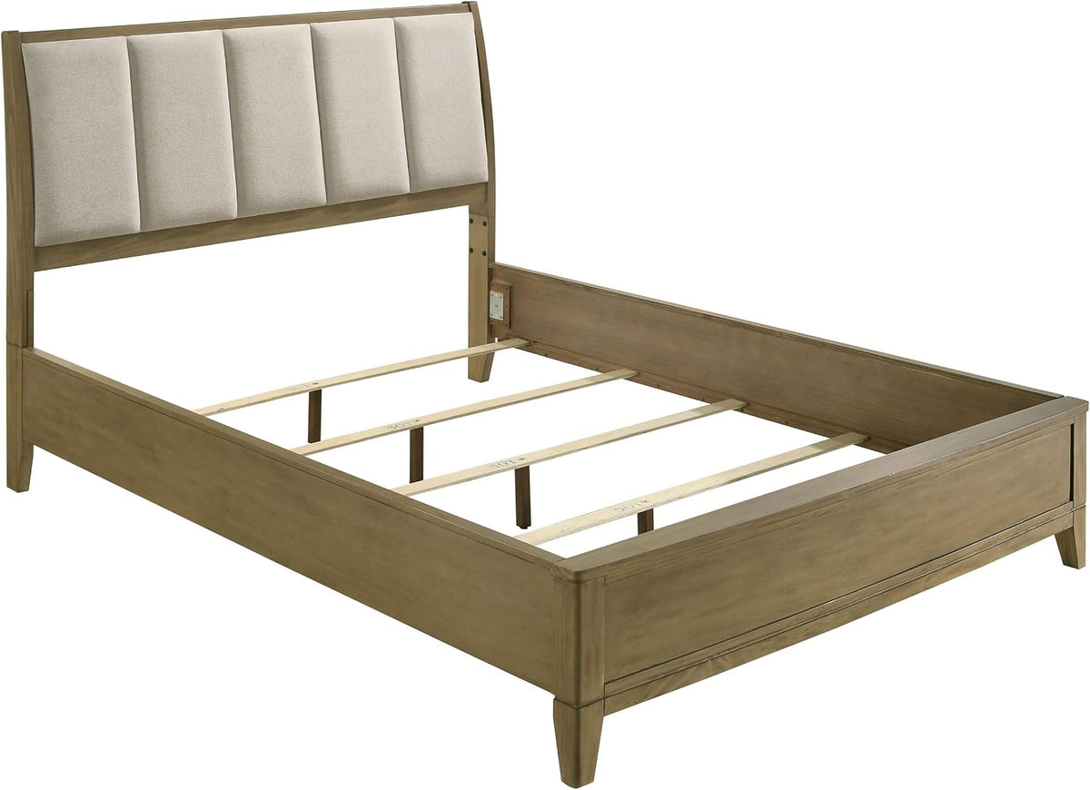 Coaster Home Furnishings Granada Transitional 4-Piece Bedroom Set Fabric Upholstered California King Size Panel Bed Frame 53-inch Headboard Natural Pine 224921KW-S4