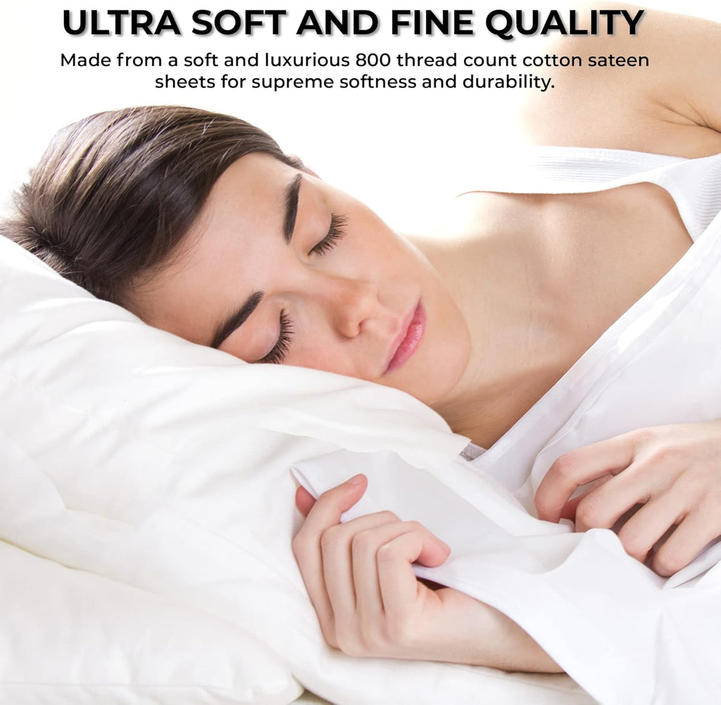 Tribeca Living Deep Pocket Cal King Size Sheet Sets - 800 Thread Count Egyptian Cotton Sateen California King Bed Sheets with 24-Inch Extra Deep Pockets, Oeko-Tex Certified, 4 Piece Set - White