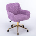 Plush Faux Fur Desk & Vanity Chair with Gold Base – Comfy Adjustable Girls Desk Chair, Makeup Chair, 360° Swivel, Tilt Backrest, Rolling Wheels – Modern Chic Home Office Seating,Violet