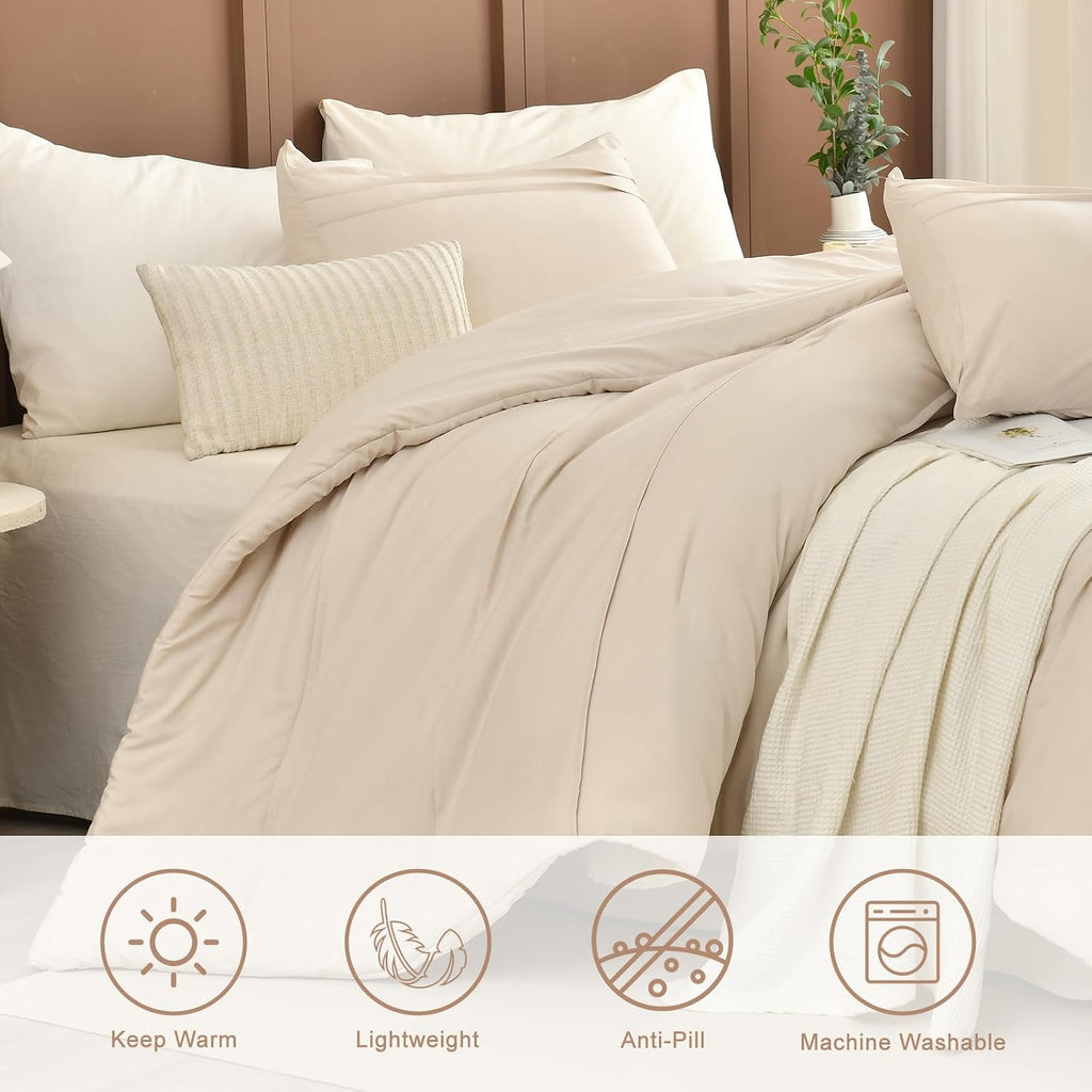 Masaca Oversized Comforter King Size(120'x120'),Soft Pinch Pleated Bedding Comforter Set,3 Pieces Wheat Colored California King Microfiber Boho Bedding Set for All Season