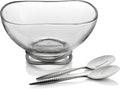 nambe Braid Glass Salad Bowl with Servers | Large 12-Inch Mixing and Serving Dish | Thick Glass Bowl for Salads, Fruit, and More | Stainless Steel Serving Spoons | Dishwasher Safe