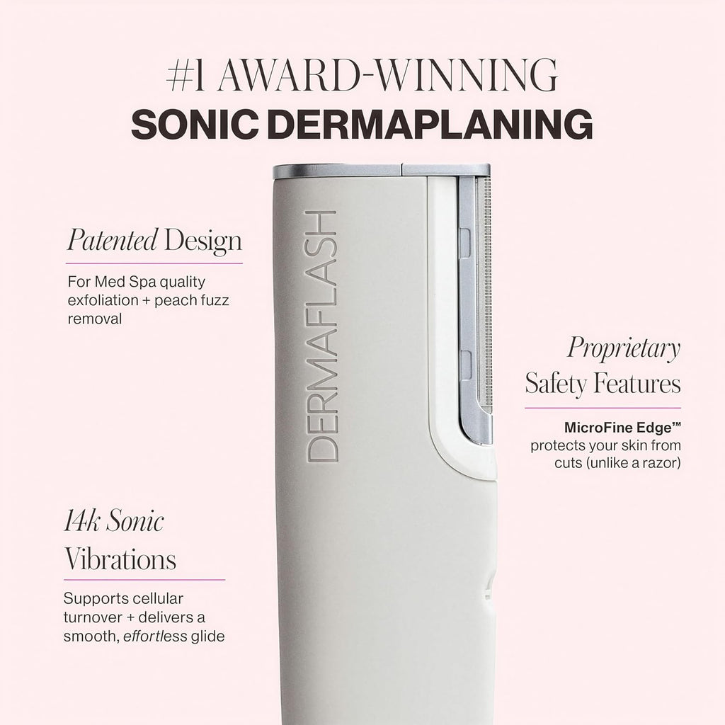 DERMAFLASH LUXE+ Sonic Dermaplaning Tool for Face Peach Fuzz Removal, Anti-Aging and Exfoliation
