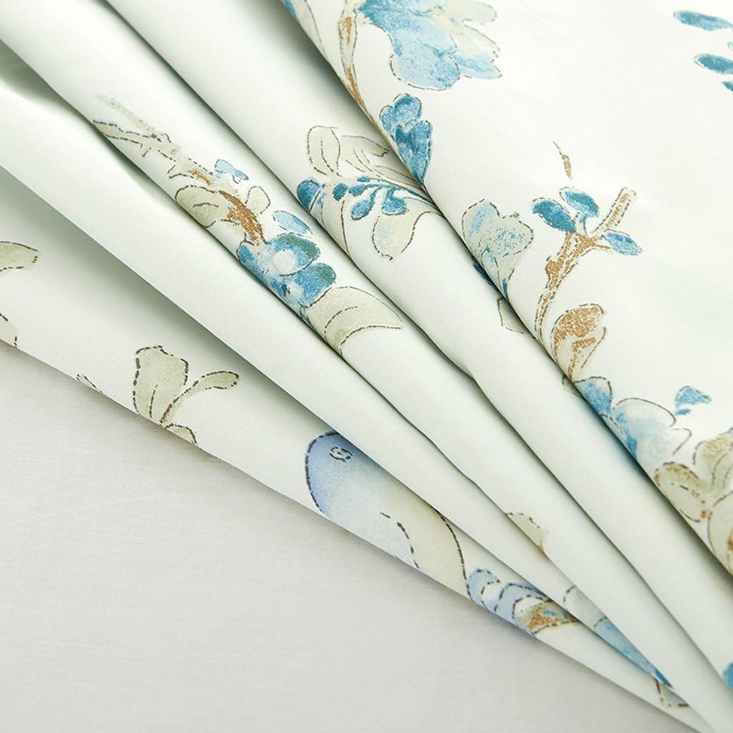 Eikei Garden Chinoiserie Floral Duvet Quilt Cover Asian Porcelain Style Tree Blossom and Birds Blue and White Watercolor Pattern 300tc Cotton Percale 3pc Bedding Set (Blue, Twin)